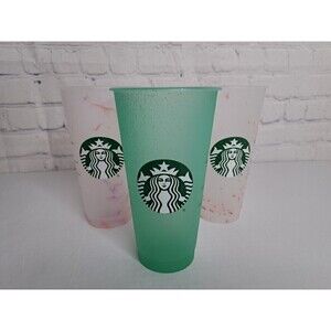 STARBUCKS Set of 3 Hard Plastic Colorful 24 oz. Cups/Tumblers COLD USE ONLY